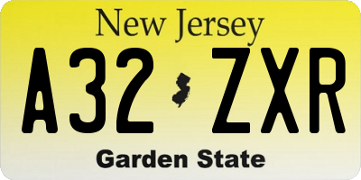NJ license plate A32ZXR