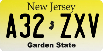 NJ license plate A32ZXV