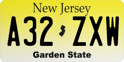 NJ license plate A32ZXW