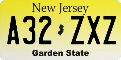 NJ license plate A32ZXZ