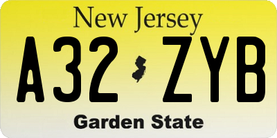 NJ license plate A32ZYB