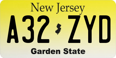NJ license plate A32ZYD