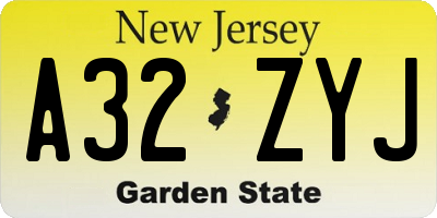 NJ license plate A32ZYJ