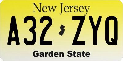 NJ license plate A32ZYQ
