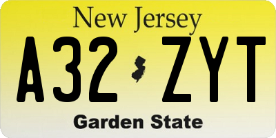 NJ license plate A32ZYT
