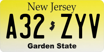 NJ license plate A32ZYV