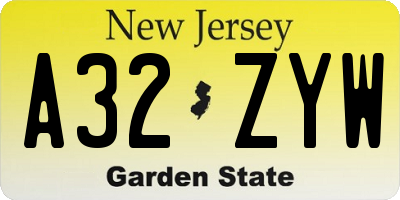 NJ license plate A32ZYW