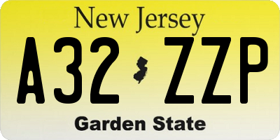 NJ license plate A32ZZP