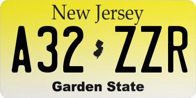 NJ license plate A32ZZR
