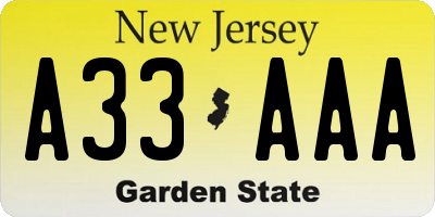 NJ license plate A33AAA