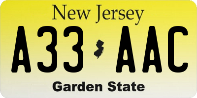 NJ license plate A33AAC