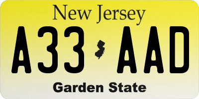 NJ license plate A33AAD