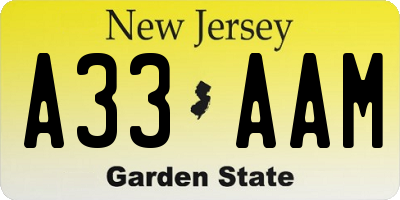 NJ license plate A33AAM