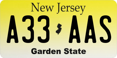NJ license plate A33AAS