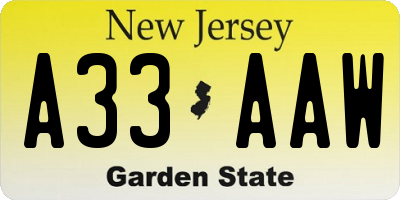 NJ license plate A33AAW