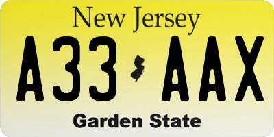 NJ license plate A33AAX