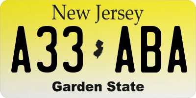 NJ license plate A33ABA