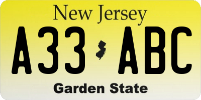 NJ license plate A33ABC
