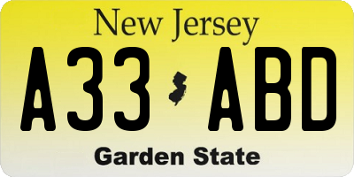 NJ license plate A33ABD
