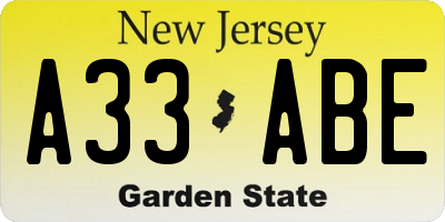 NJ license plate A33ABE