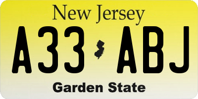 NJ license plate A33ABJ