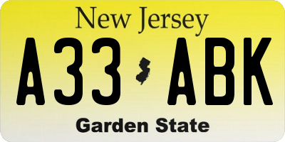 NJ license plate A33ABK