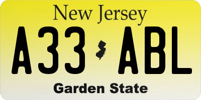 NJ license plate A33ABL