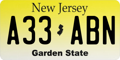 NJ license plate A33ABN