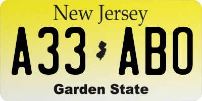 NJ license plate A33ABO