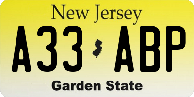NJ license plate A33ABP