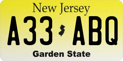 NJ license plate A33ABQ