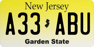 NJ license plate A33ABU