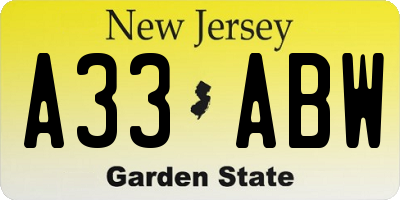NJ license plate A33ABW