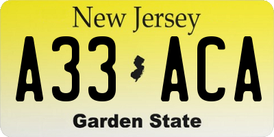 NJ license plate A33ACA