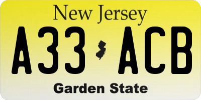 NJ license plate A33ACB