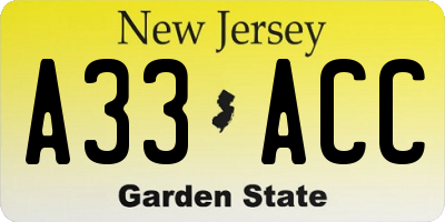 NJ license plate A33ACC