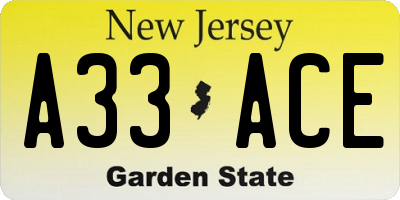 NJ license plate A33ACE