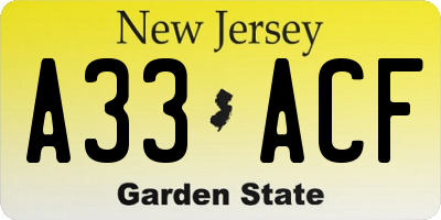 NJ license plate A33ACF