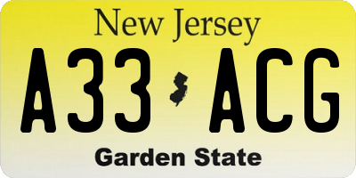 NJ license plate A33ACG
