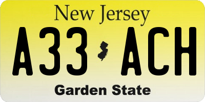 NJ license plate A33ACH