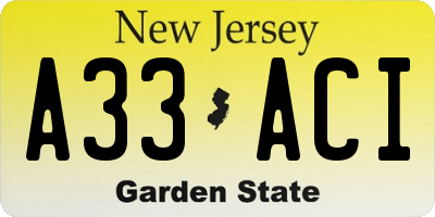 NJ license plate A33ACI