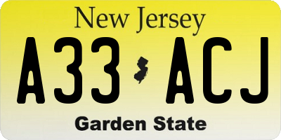 NJ license plate A33ACJ