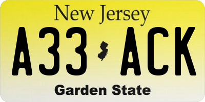 NJ license plate A33ACK