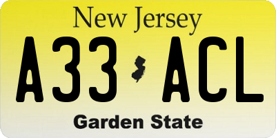 NJ license plate A33ACL