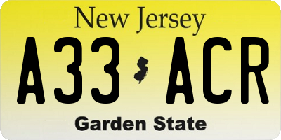 NJ license plate A33ACR