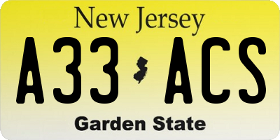 NJ license plate A33ACS