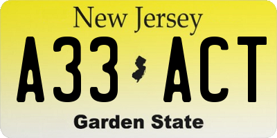 NJ license plate A33ACT
