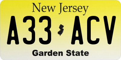 NJ license plate A33ACV