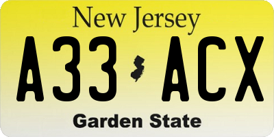 NJ license plate A33ACX