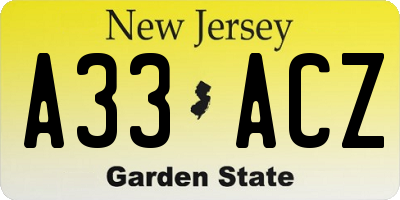 NJ license plate A33ACZ